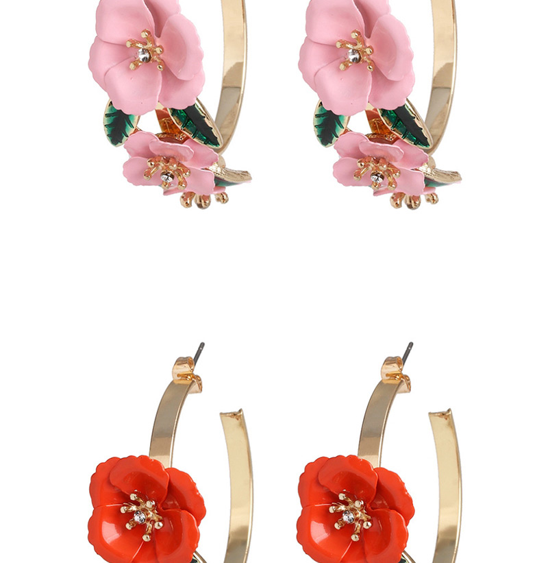 Fashion Pink C-shaped Iron Flower Earrings,Hoop Earrings