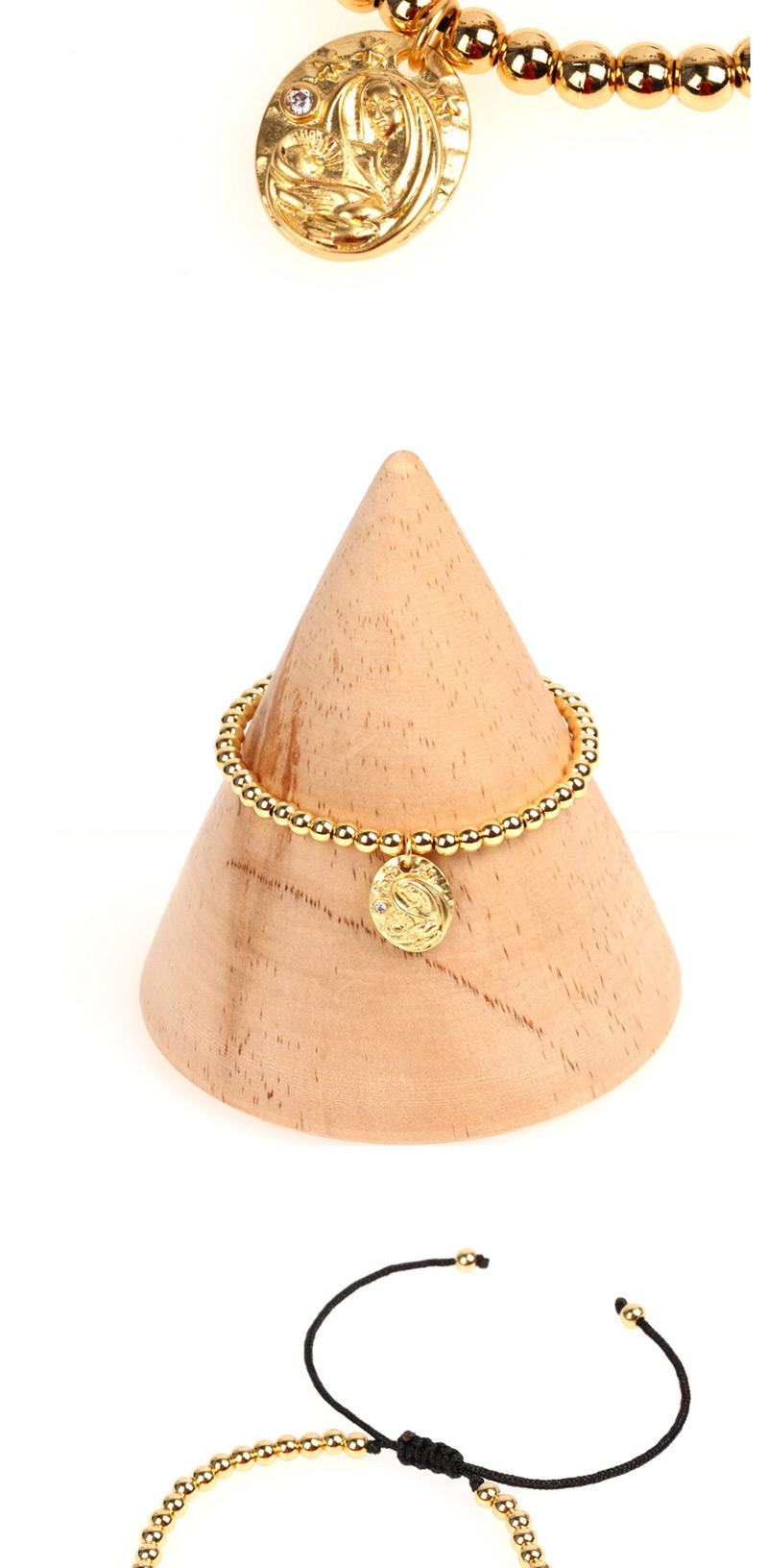 Fashion Virgin Mary Solid Gold Beads Micro-inlaid Zircon Palm Bracelet,Bracelets
