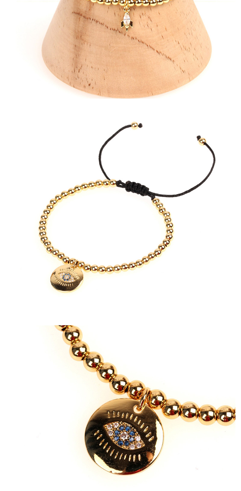 Fashion Cross Solid Gold Beads Micro-inlaid Zircon Palm Bracelet,Bracelets