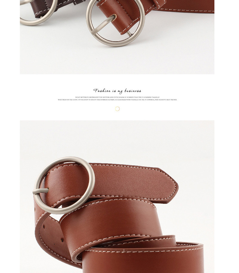 Fashion Coffee - Silver Buckle Round Buckle Wide Belt,Wide belts