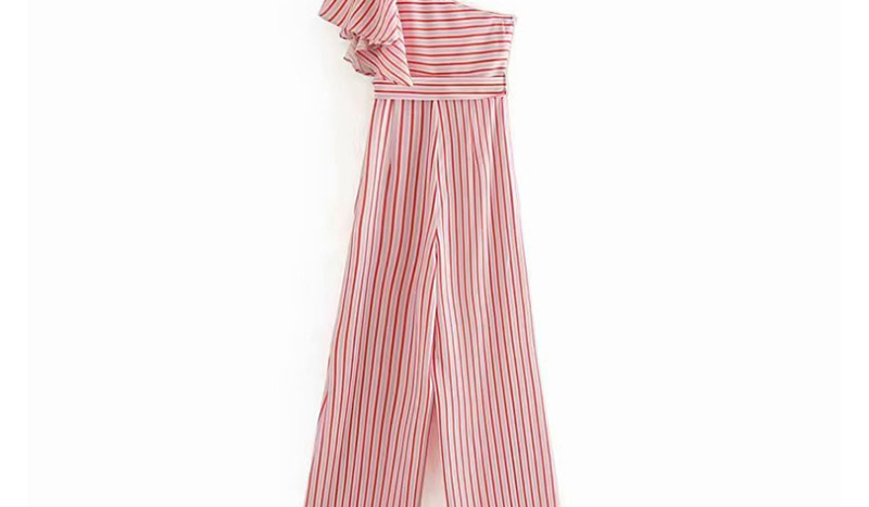 Fashion Pink Striped Word Collar Shoulder Piece Wide Leg Pants,Bodysuits