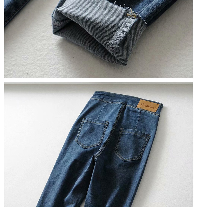 Fashion Blue Washed 2 Buttons With Irregular Raw Jeans,Denim
