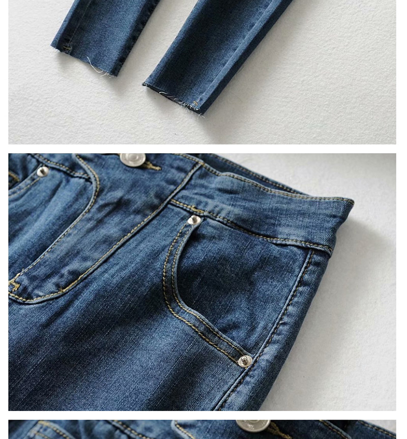Fashion Blue Washed 2 Buttons With Irregular Raw Jeans,Denim