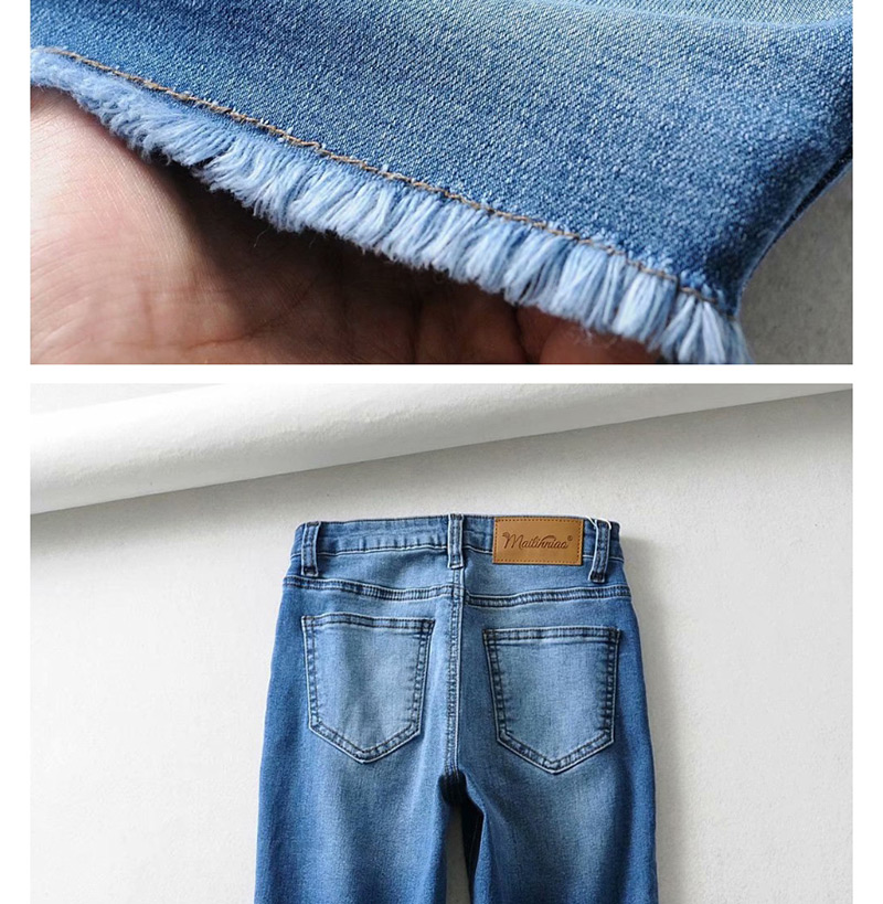 Fashion Blue Washed Raw Cowboy Pants,Denim