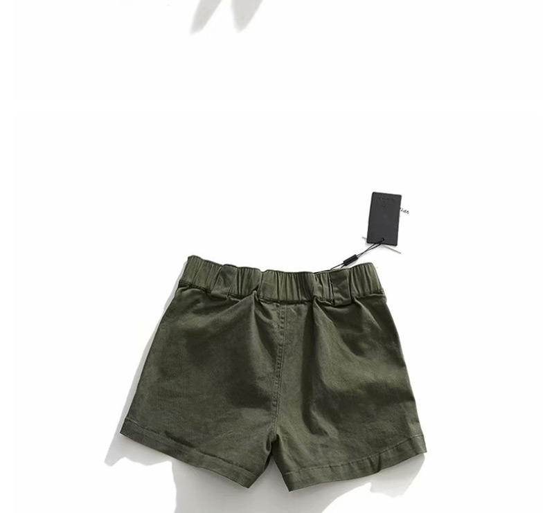 Fashion Green Washed Elastic Waist Elastic Tooling Shorts,Shorts