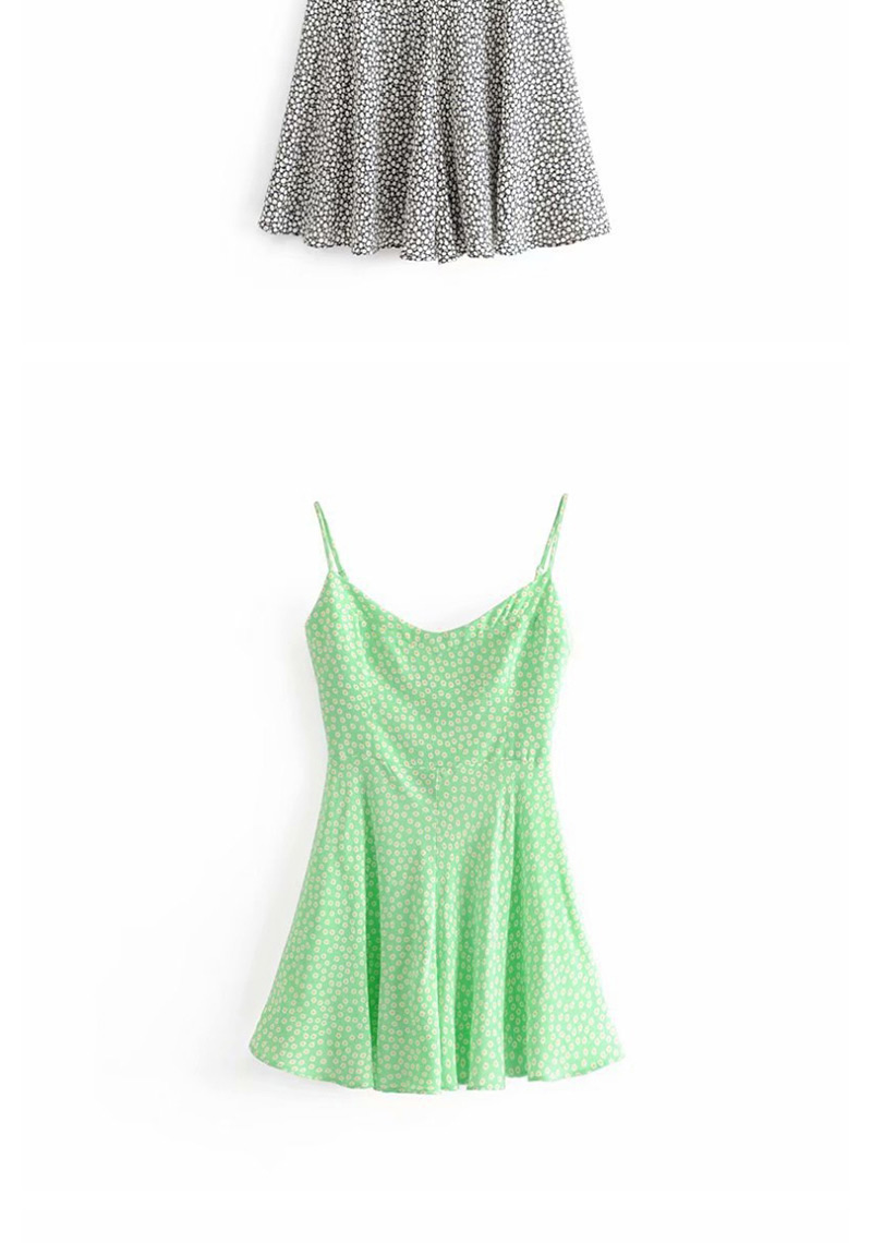 Fashion Green Hair Ring Flower Print Sling Jumpsuit Shorts,Bodysuits