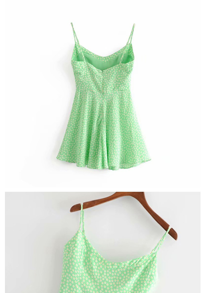 Fashion Green Hair Ring Flower Print Sling Jumpsuit Shorts,Bodysuits