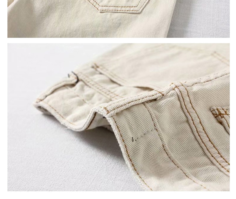 Fashion White Washed High Waist Pull Hair Hole Pocket Stitching Denim Shorts,Denim