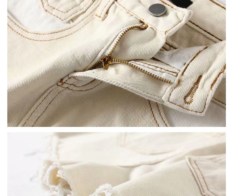 Fashion White Washed High Waist Pull Hair Hole Pocket Stitching Denim Shorts,Denim