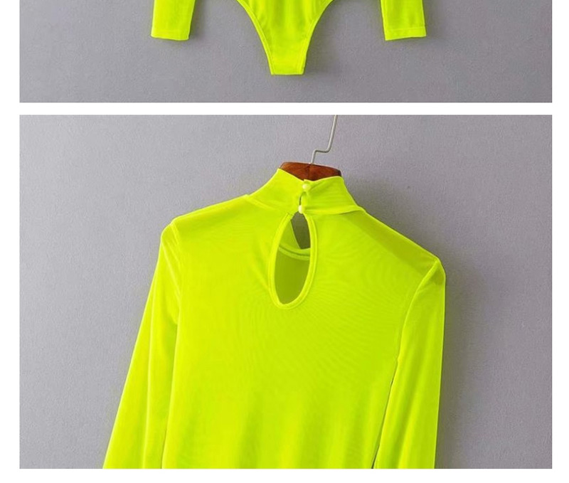 Fashion Fluorescent Yellow Mesh Fluorescent Long Sleeve Jumpsuit,Bodysuits