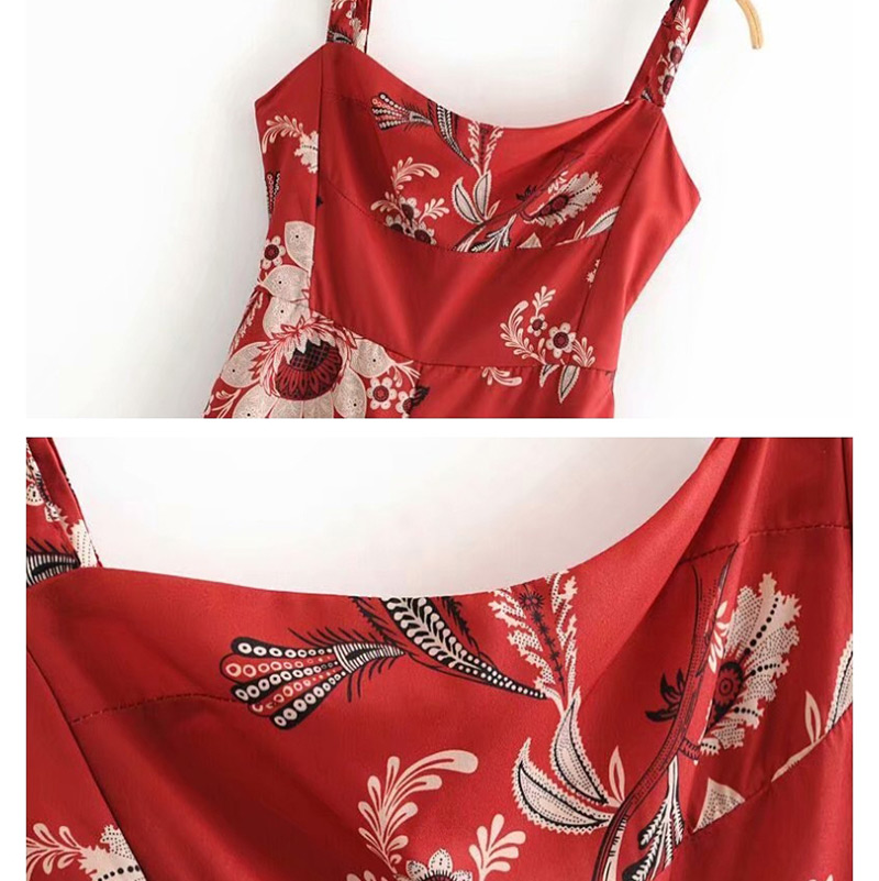 Fashion Red Floral Print Wide Leg Sling Jumpsuit,Bodysuits