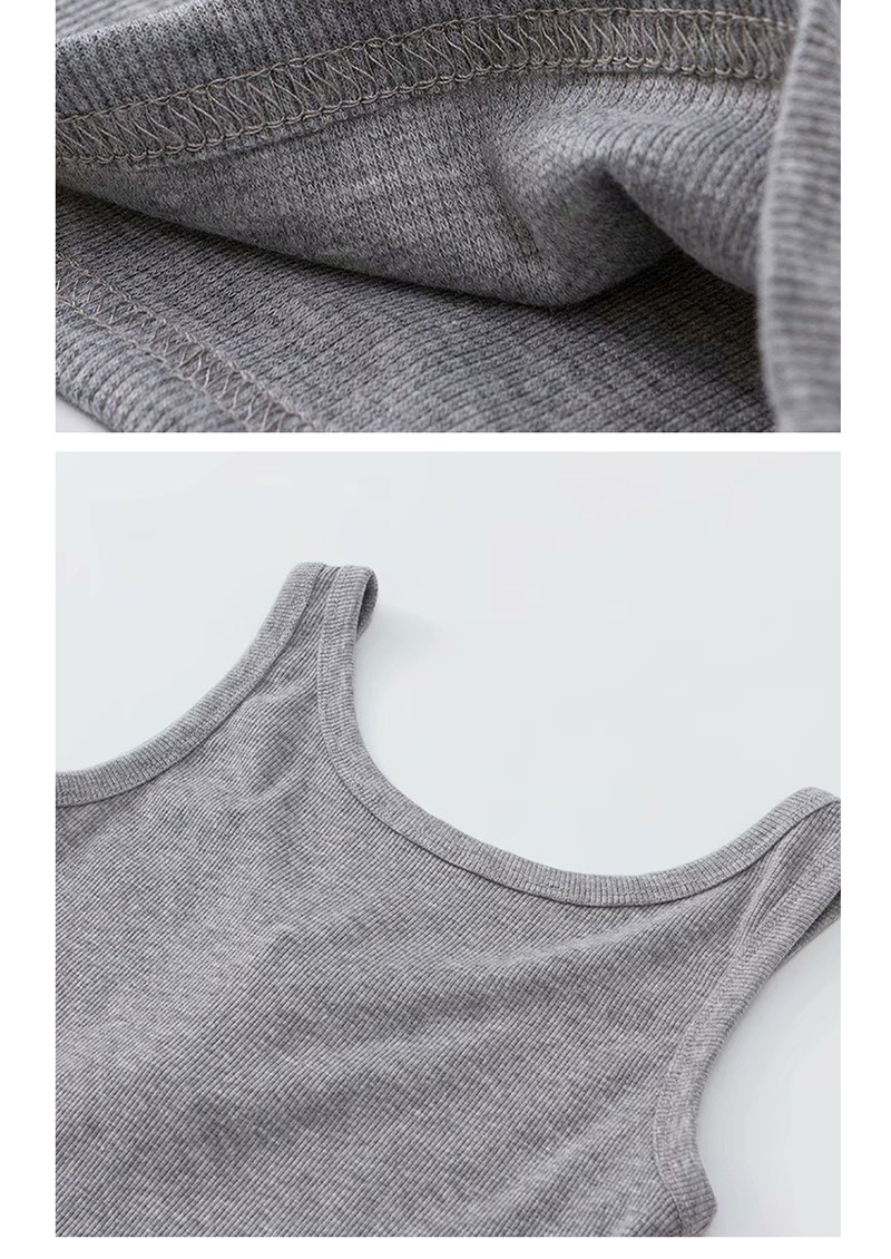 Fashion Light Gray Three Button Ribbed T-shirt,Tank Tops & Camis