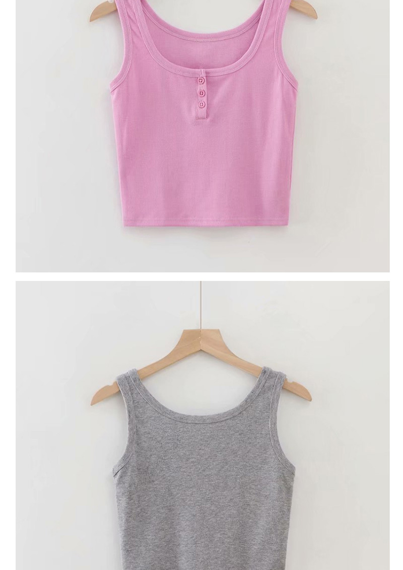 Fashion Pink Three Button Ribbed T-shirt,Tank Tops & Camis