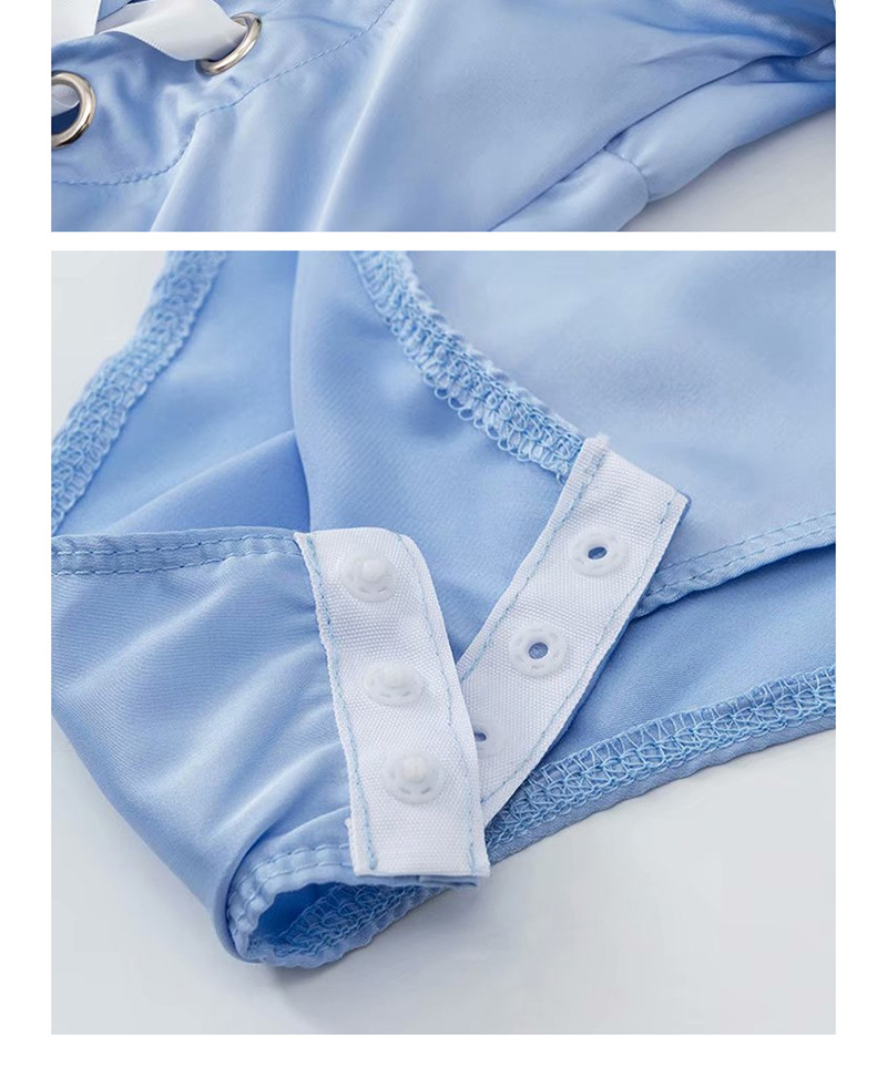 Fashion Blue Satin Eye Straps Short Sleeve Jumpsuit,SLEEPWEAR & UNDERWEAR