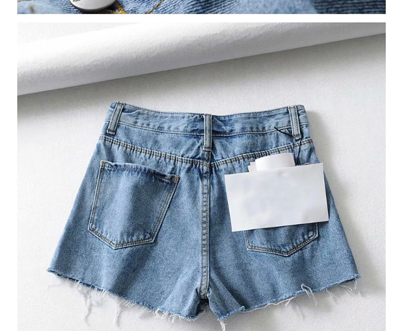 Fashion Blue Washed Fake Pocket Single-breasted High-waist Denim Skirt,Denim