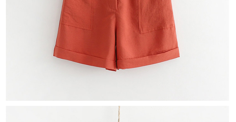 Fashion Brick Red Solid Color Pocket A Shorts,Shorts