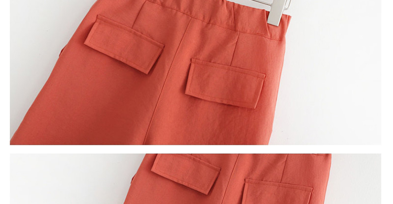 Fashion Brick Red Solid Color Pocket A Shorts,Shorts