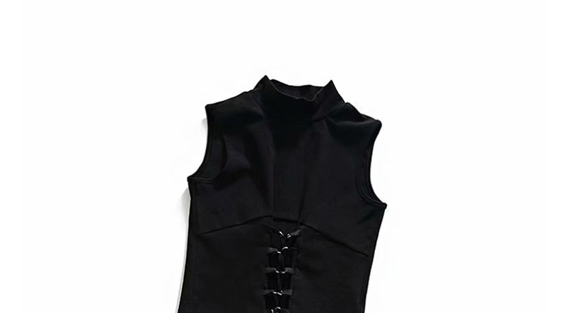 Fashion Black Waistband Small High Neck Vest,Tank Tops & Camis