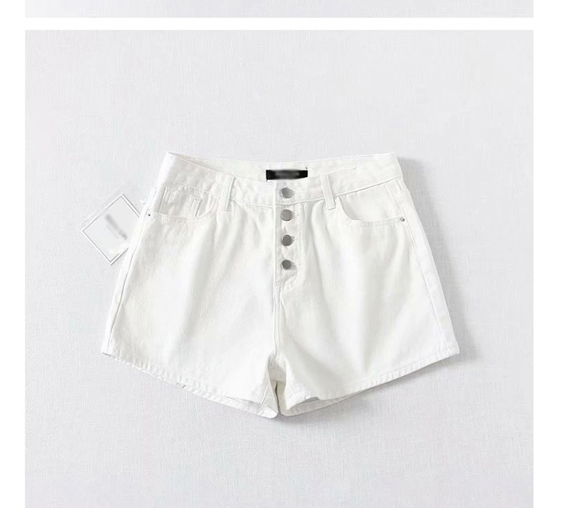 Fashion White Washed Multi-button A High Waist Denim Shorts,Denim