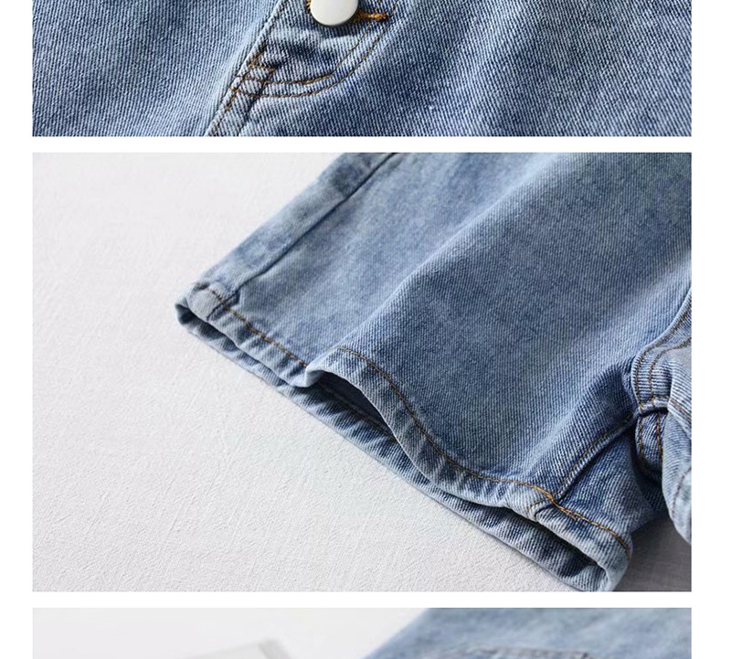 Fashion Blue Washed Multi-button A High Waist Denim Shorts,Denim