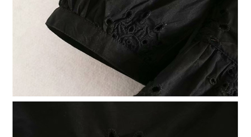 Fashion Black Embroidered Openwork V-neck Single-breasted Shirt,Tank Tops & Camis