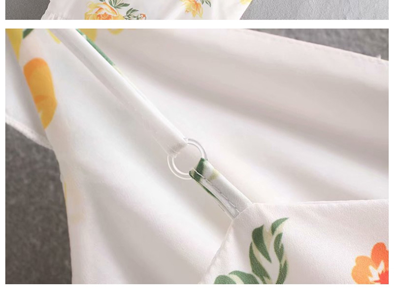 Fashion White Ruffled Flower Print Strap Dress,Mini & Short Dresses