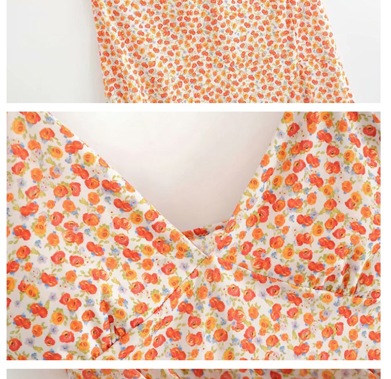 Fashion Orange Flower Print Irregular Sling Dress,Long Dress