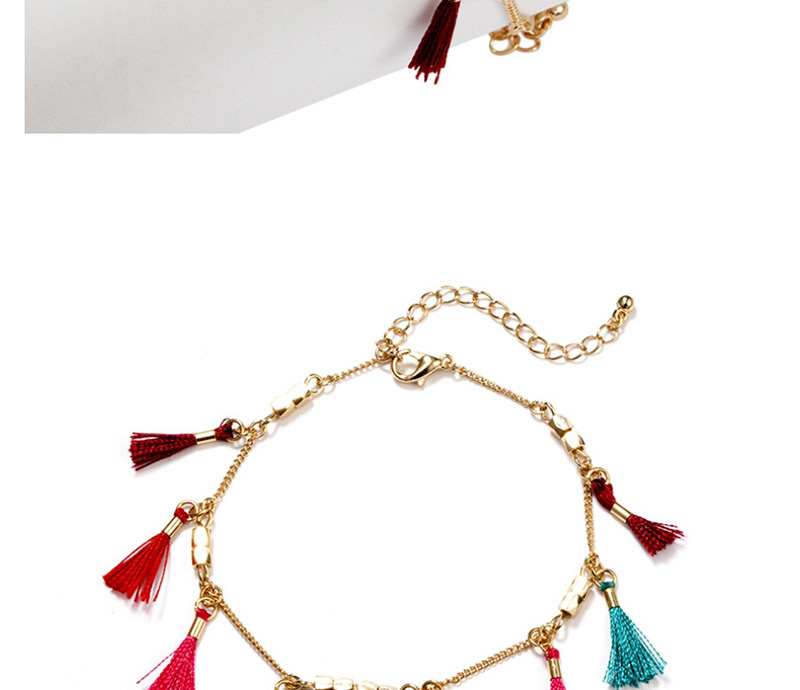 Fashion Color Hollow Round Rice Beads Fringed Double Alloy Anklet,Fashion Anklets