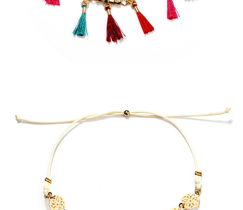 Fashion Color Hollow Round Rice Beads Fringed Double Alloy Anklet,Fashion Anklets