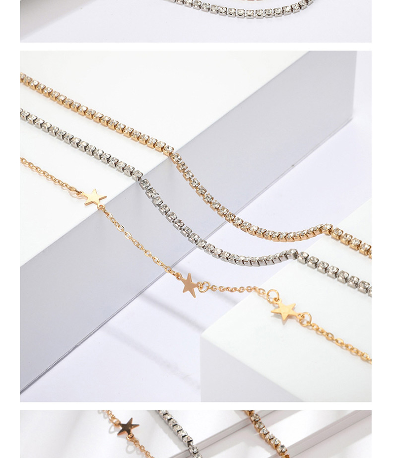 Fashion Gold Square Diamond Star Multi-layer Alloy Necklace,Multi Strand Necklaces