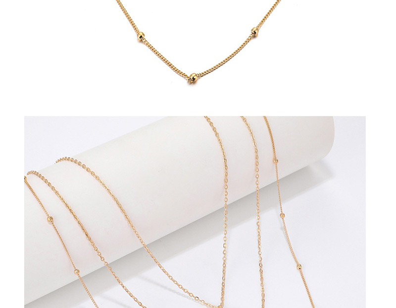 Fashion Gold Small Round Bead Sun Moon Three-layer Alloy Necklace,Multi Strand Necklaces