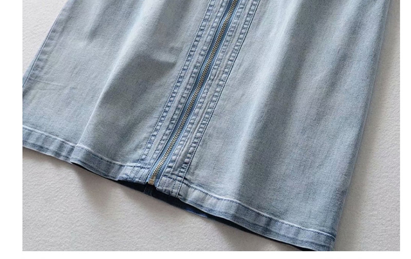 Fashion Light Blue Washed Denim Zipper V-neck Dress,Mini & Short Dresses