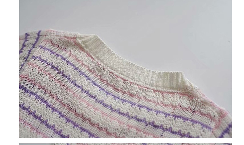 Fashion Pink Purple Jacquard Openwork Knit Short-sleeved T-shirt,Hair Crown