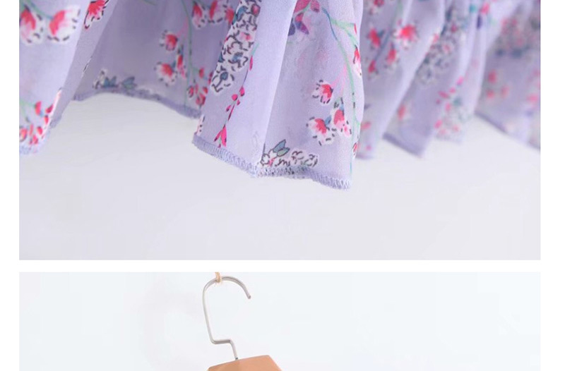 Fashion Purple Small Floral V-neck Ruffled Elastic Waist Dress,Mini & Short Dresses