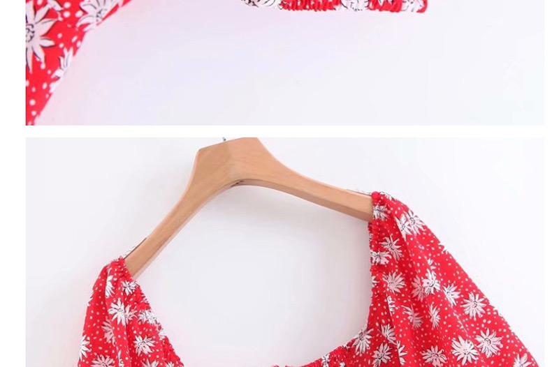 Fashion Red Floral Print Lace Dress,Mini & Short Dresses