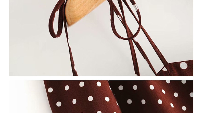 Fashion Brown Polka Dot Printed Sling Halter Dress,Mini & Short Dresses