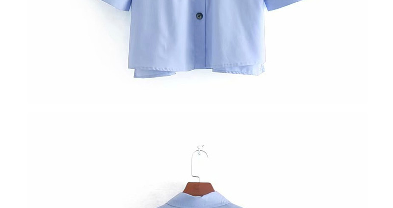 Fashion Blue Tooling Pocket Lapel Shirt,Blouses