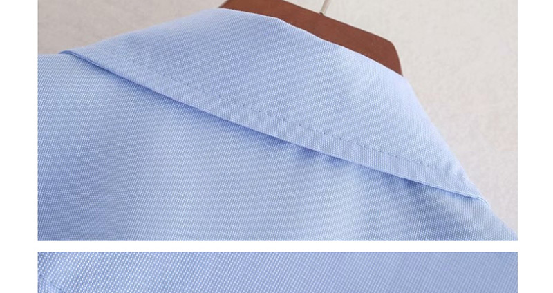 Fashion Blue Tooling Pocket Lapel Shirt,Blouses