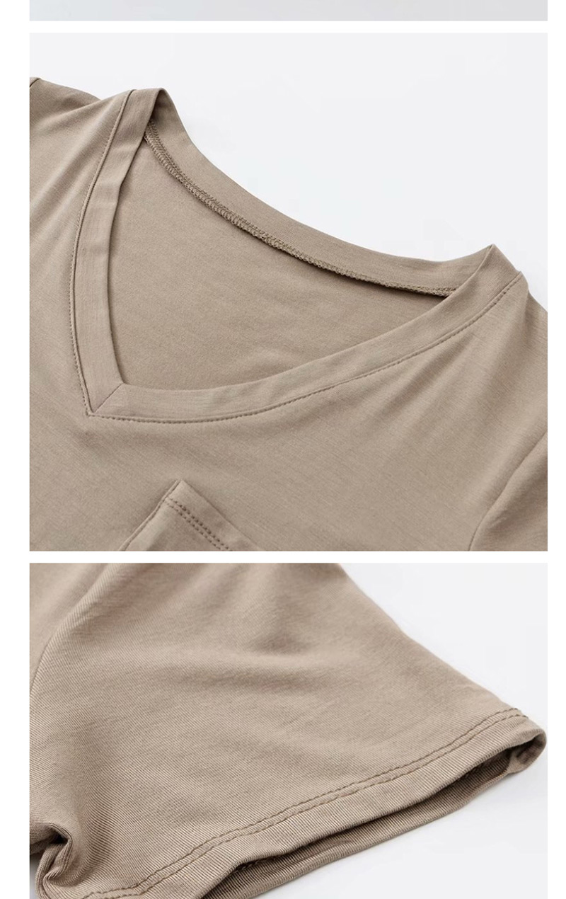 Fashion Gray V-neck Chest Pocket Modal T-shirt,Hair Crown