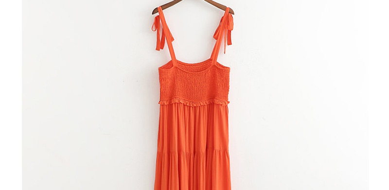 Fashion Orange Laminated Suspender Dress,Long Dress