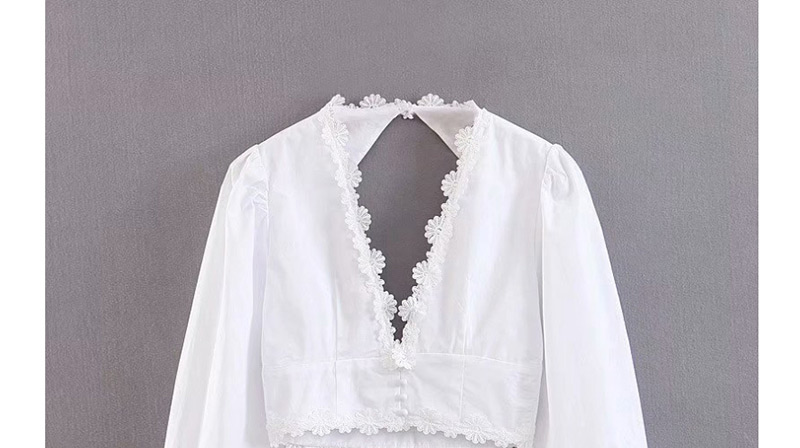 Fashion White Embroidered Three-dimensional Daisy Lace Bubble Sleeve Backless Shirt,Hair Crown