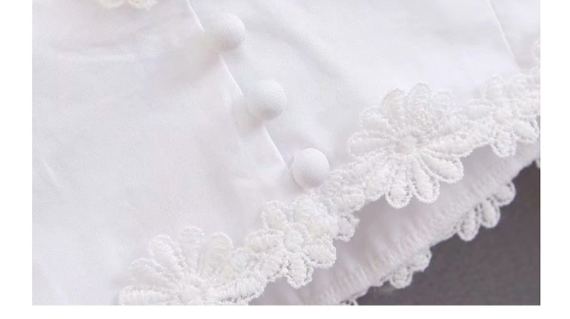 Fashion White Embroidered Three-dimensional Daisy Lace Bubble Sleeve Backless Shirt,Hair Crown