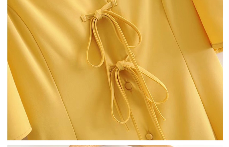 Fashion Yellow Lace-up Button Single-breasted Dress,Mini & Short Dresses