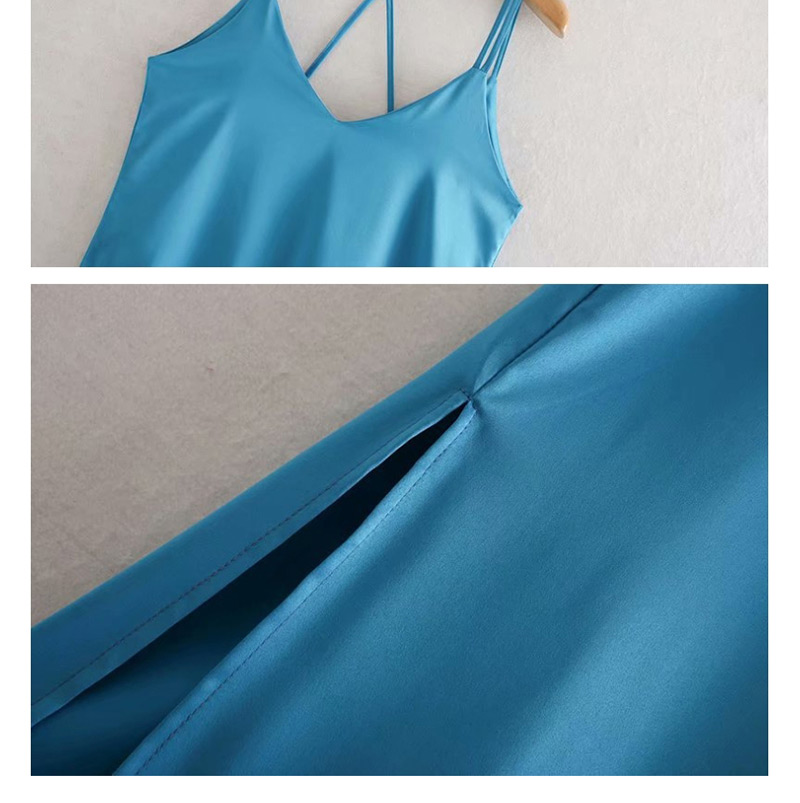 Fashion Blue Silk Satin Strapless Open Back Irregular Dress,Long Dress
