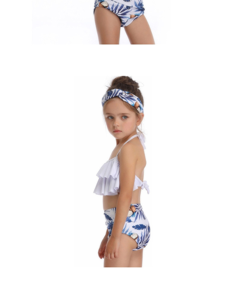 Fashion Leaves On White Printed Ruffled Hanging Neck Children