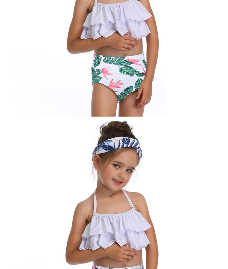Fashion Leaves On White Printed Ruffled Hanging Neck Children