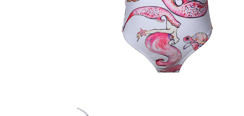 Fashion White Mermaid Print Oblique Shoulder Children