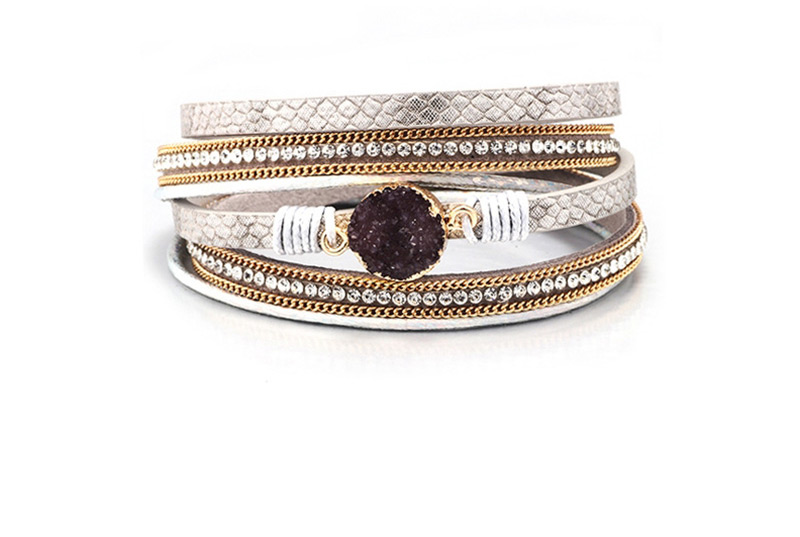 Fashion Gold Multi-layer Leather-studded Gravel Magnetic Buckle Wrapped Bracelet,Fashion Bracelets