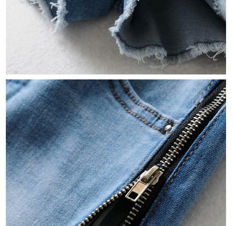 Fashion Gray Washed Side Zippered Denim Shorts,Denim