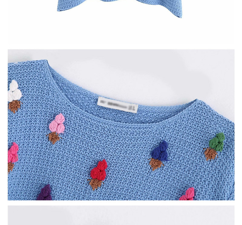 Fashion White Ice Cream Print Texture Round Neck Pullover,Sweater